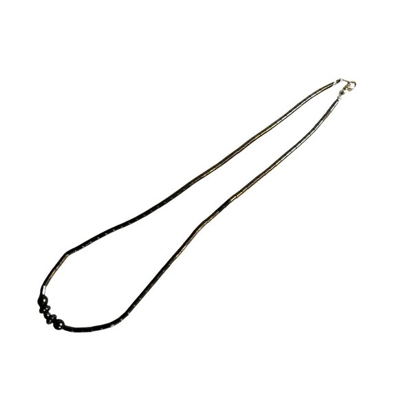 Gunmetal Silver Bead Necklace 20 Inch Handcrafted - Picture 3 of 5